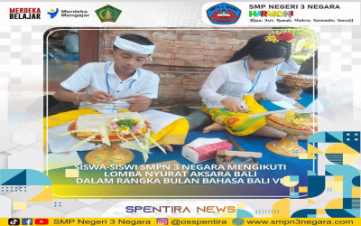 Siswa-Siswi SMPN 3 Negara Mengikuti Lomba Nyurat Aksara Bali Dalam Rangka Bulan Bahasa Bali VI